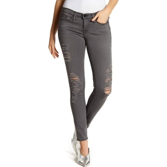 Frame Denim Le Skinny de Jeanne in Grey Shred Stretch Mid Rise 26 - Picture 1 of 11